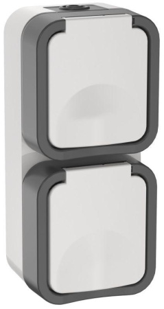 Розетка 2-м ОП TORS 16А IP55 TS232 вертик. с заземл. с крышкой бел.  TS-R26-16-55-V-K41
