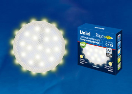 Лампа светодиодная LED-GX53-7W/3000K+3000K/GX53/PR PLB02WH 3000К призма торц. подсветка тепл. бел. свет картон  UL-00006500