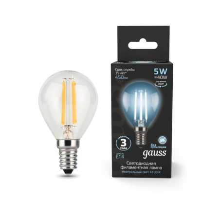 Лампа светодиодная филаментная Black Filament 5Вт P45 шар 4100К нейтр. бел. E14 450лм  105801205