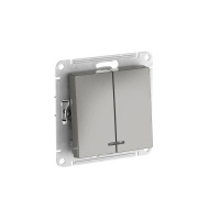 Выключатель 2-кл. AtlasDesign (сх. 5а) 10AX с подсветкой быстрозажим. клем. механизм сталь SE ATN000953S