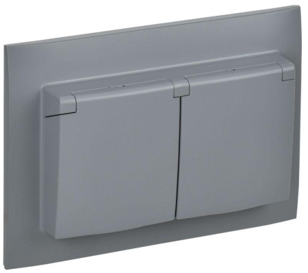 Розетка 2-м SKANDY 16А IP44 с крышкой в сборе SK-R12Gr сер.  SK-R26-16-44-K03-F
