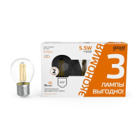 Лампа светодиодная филаментная Basic Filament 5.5Вт шар 2700К Е27 510лм (уп.3шт)  1051216T