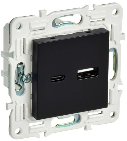 Розетка USB A+C 18Вт SKANDY SK-R13Bl черн.  SK-U22-018-K02