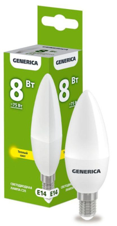 Лампа светодиодная C35 8Вт свеча 3000К E14 230В  LL-C35-08-230-30-E14-G