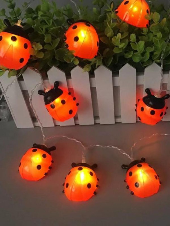 Гирлянда декоративная "Божья коровка" 6x5см 20LED на солнечной батарее бел. дл.4м (2+2м) аккумулятор АА NI-MH 600мА.ч  KOC_SOL110