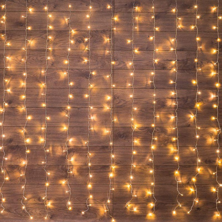 Гирлянда светодиодная "Светодиодный Дождь" 3х2м 240LED тепл. бел. с контроллером провод ПВХ прозр.  235-096
