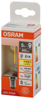 Лампа светодиодная филаментная LSCLB60 5W/827 230VFILCL 5Вт 2700К тепл. бел. E14 600лм B угол пучка 300град. 220-240В (замена 60Вт) прозр. стекло OSRAM 4058075684577