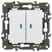 Выключатель ЭРА Elegance 14-1105-01М двойной с подсветкой 10АХ-250В матов. бел.  Б0065807 Выключатель ЭРА Elegance 14-1105-01М двойной с подсветкой 10АХ-250В матов. бел.  Б0065807