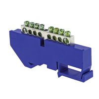 Шина нулевая N 6х9 8 отверст. цинк син. изолятор на DIN-рейку PROxima  sn1-63-08-d