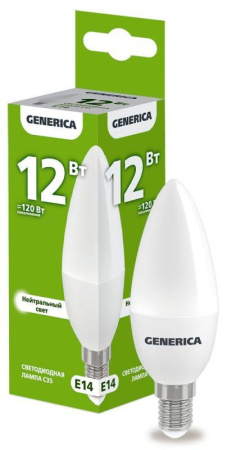 Лампа светодиодная C35 12Вт свеча 4000К E14 230В  LL-C35-12-230-40-E14-G