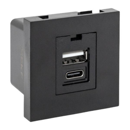 Розетка USB 2-м A+C 2.1А без индикатора черн. матов.  E2MR2B-21USB-10-AC