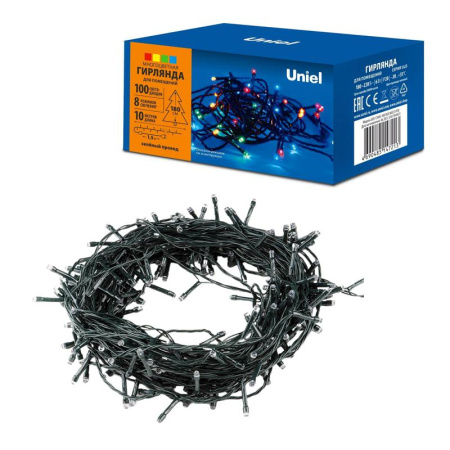 Гирлянда светодиодная ULD-S1000-100/DGA MULTI IP20 10м 100 LED разноцвет. свет провод зел.  UL-00008405