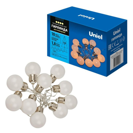 Гирлянда ULD-S1800-010/STB/3AA WARM WHITE IP20 BULBS "Лампочки" 3AA (не в/к) 1.8м 10 LED тепл. бел. свет. провод прозр.  UL-00008421
