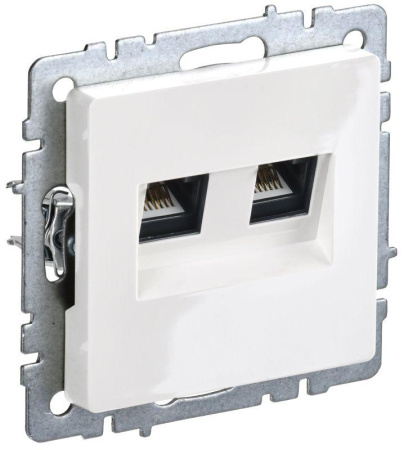 Розетка двойная СП RJ11+RJ45 кат.5E BRITE РК/Т12-БрБ механизм бел.  BR-KT20-O-1-K01
