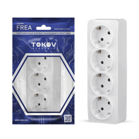 Розетка 4-м ОП Frea 16А IP20 250В с заземл. АБС-пластик бел.  TKE-FR-R4Z-C01