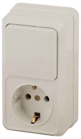 Блок розетка+выкл. ОП Quadro 2-705-02 верт. 10(16)А-250В IP20 сл. кость  Б0053884