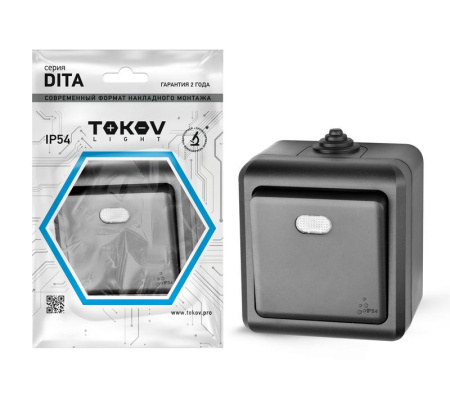 Выключатель 1-кл. ОП Dita IP54 10А 250В с индикацией карбон  TKL-DT-V1I-C14-IP54