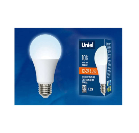Лампа светодиодная LED-A60-10W/NW/E27 /FR/12-24V PLO55WH 10Вт грушевидная матовая 4000К нейтр. бел. E27 12-24В (упак. картон)  UL-00002381