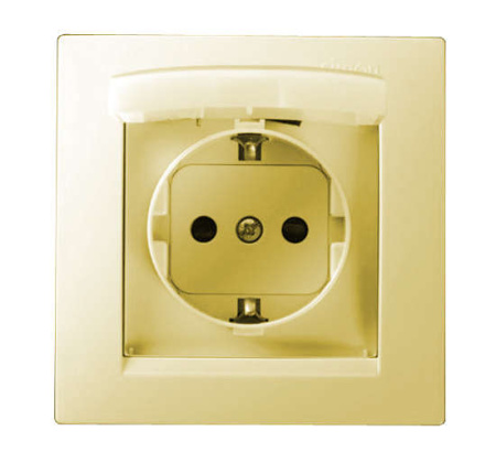 Розетка 1-м СП 15 16А IP44 250В с заземл. Schuko защ. шторки с крышкой винт. клеммы сл. кость  1590450-031