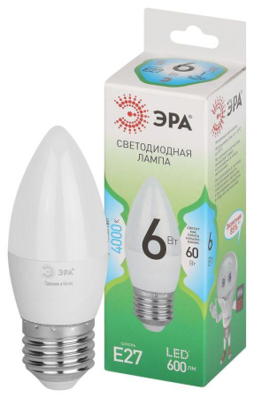 Лампа светодиодная GREEN LINE B35-6W-840-E27 GL E27 6Вт свеча яркий свет бел.  Б0067132