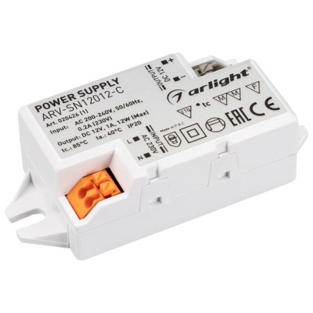 Блок питания ARV-SN12012-C 12В 1А 12Вт IP20 пластик  020426(1)