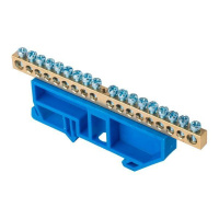 Шина нулевая N 6х9 18 отвер. латунь син. изолятор на DIN-рейку PROxima  sn0-63-18-d