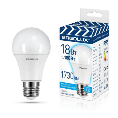 Лампа светодиодная LED-A60-18W-E27-4K замена ЛОН 18Вт Е27 4500К 172-265В ПРОМО  15558