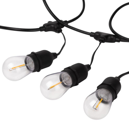 Гирлянда светодиодная "Белт Лайт" 4.5м 10LED тепл. бел. E27 IP65 220В на подвесах с лампами филамент дл. провода 60см каучук набор  Б0056017