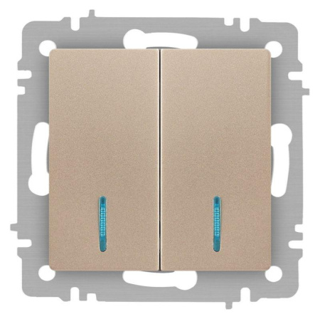 Выключатель Accent 6-105-04 двойн. с подсветкой 10А-250В IP20 СУ AL/CU шампань  Б0063513