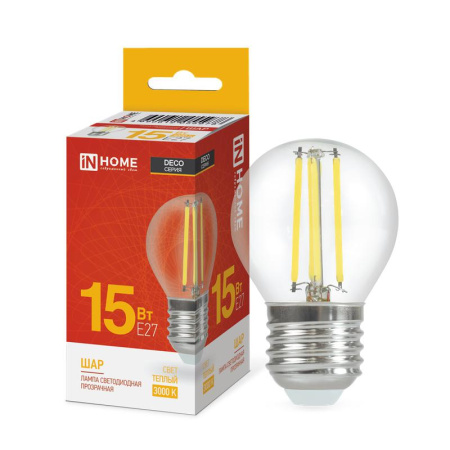 Лампа светодиодная филаментная LED-ШАР-deco шар прозрачная 15Вт 230В E27 3000К 1435лм  4690612055978