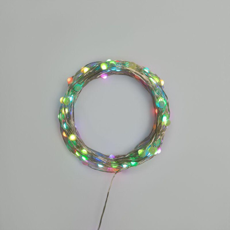 Гирлянда "Роса" 10м 100LED RGB IP44 с пультом 8 режимов элементы питания 3хAA  303-259