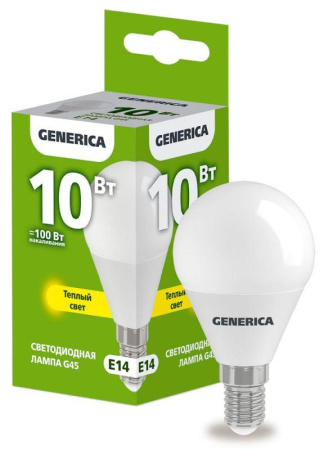 Лампа светодиодная G45 10Вт шар 3000К E14 230В  LL-G45-10-230-30-E14-G