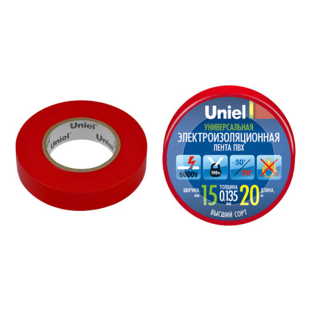 Лента изоляционная 0.135х15мм 20м UIT-135P 20/15/01 RED красн.  04487