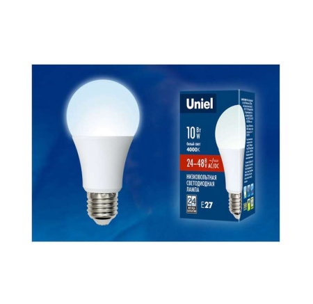 Лампа светодиодная LED-A60-10W/NW/E27 /FR/24-48V PLO55WH 10Вт грушевидная матовая 4000К нейтр. бел. E27 24-48В (упак. картон)  UL-00002382