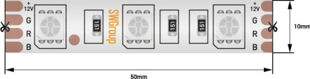 Лента светодиодная стандарт 5050 60LED/м 14.4Вт/м RGB 12В IP68 (уп.5м)  00-00001845