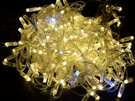 Гирлянда "Нить" 10м 100LED тепл. бел. IP44 провод прозр. 230В мерцание транзит  LGDU121-1-100-10-T-S-44