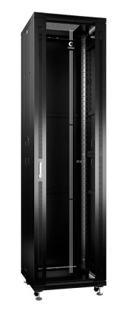 Шкаф монтажный телекоммуникационный напольный SH-05C-47U60/100-BK 19дюйм для распред. и серверн. оборудования 47U 600х1000х2277мм передн. стеклян. и задн. сплошн. метал. двери ручка с замком черн. (RAL 9004)  8546c