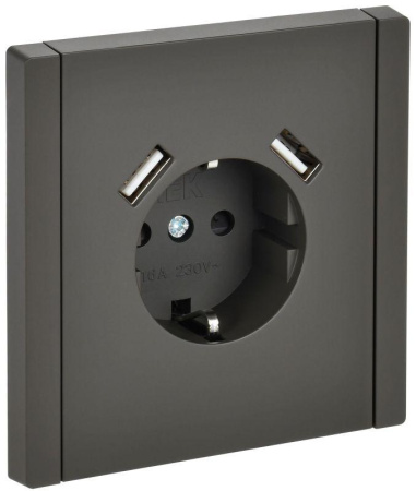 Розетка FORTE&PIANO FP345 16А USB A+A 3.1А с заземл. защ. штроки винт. крепл. сер.  FP-R14-16-U21-D31-K03