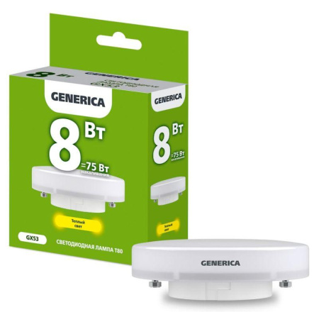 Лампа светодиодная T80 8Вт таблетка 3000К GX53 230В  LL-T80-08-230-30-GX53-G