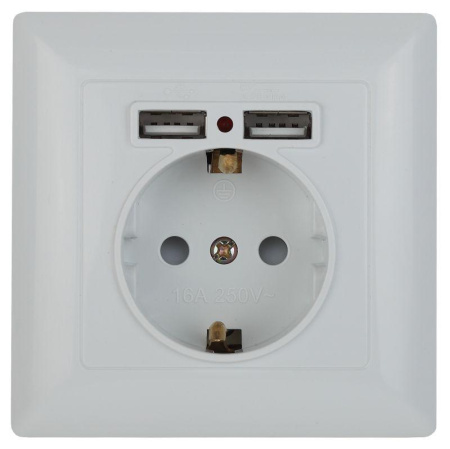 Розетка 1-м СП Solo 4-410-01 16А IP20 250В 2хUSB P+E Schuko с заземл. защ. шторки бел.  Б0053713