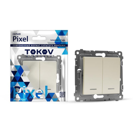 Выключатель 2-кл. СП Pixel 10А IP20 с индикатором механизм беж.  TKE-PX-V2I-C02