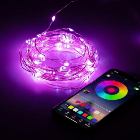 Гирлянда светодиодная "Нить" 10м RGB 220В с пультом таймер музыка управл. через мобил. прилож.  Б0055993
