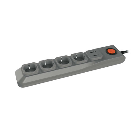Удлинитель с сетевым фильтром 4х3м с заземл. 10А Lux SGSL5-3U GREY 1хUSB 1А ПВС 3х0.75 защита от перенапряж. короткого замыкания  UL-00001761