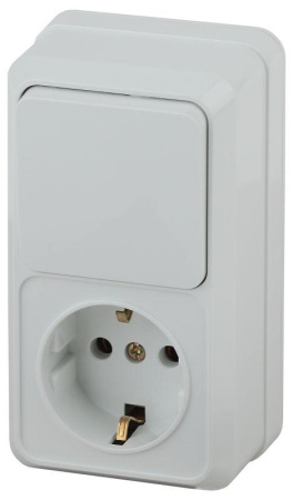Блок розетка+выкл. ОП Quadro 2-705-01 верт. 10(16)А-250В IP20 бел.  Б0053882