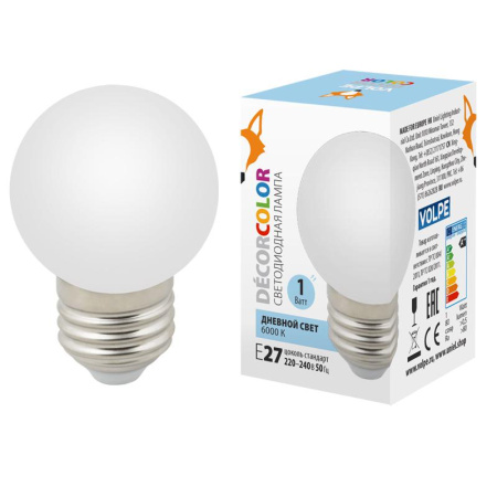 Лампа светодиодная LED-G45-1W/6000K/E27/FR/С 1Вт шар матовая 6000К холод. бел. E27 декоративная (упак. картон)  UL-00005806