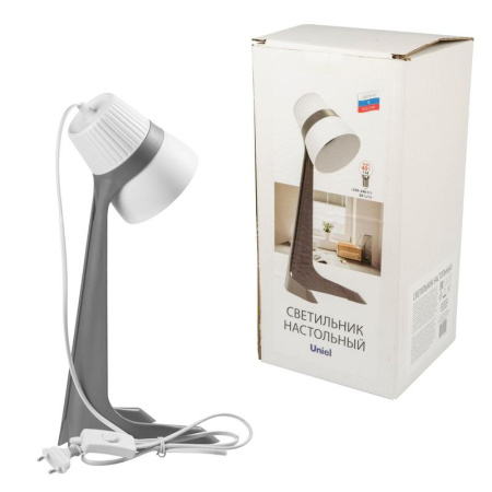 Светильник ULO-K22 D/E14/A GREY/WHITE настольный 40Вт E14 механич. выкл. сер. с бел.  UL-00009542