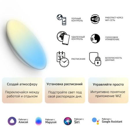 Светильник светодиодный Smart Home 25Вт 2700-6500К IP20 2000лм d400х70мм ДБО настенно-потолочный управление по Wi-Fi  2050112