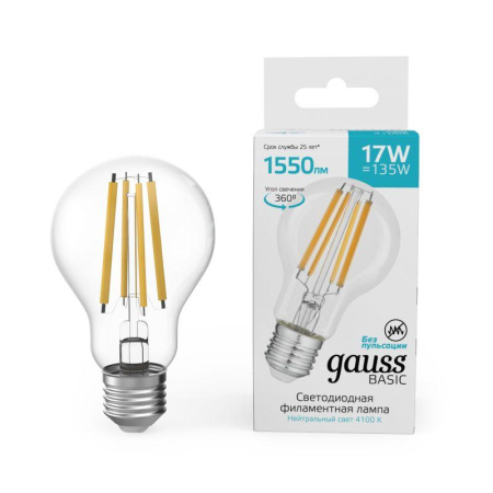 Лампа светодиодная филаментная Basic Filament А60 17Вт 4100К Е27 1550лм  10212272