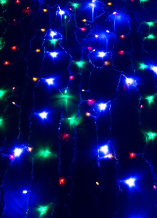Гирлянда светодиодная "Дождь" 1.5х1.5м 144LED мультиколор 8 режимов 220В 1.5мм провод прозр.  KOC_CUR-V106