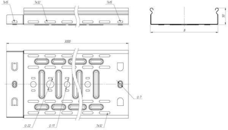Лоток листовой перфорированный 50х200 L3000 0.55мм  L5020001-0.55